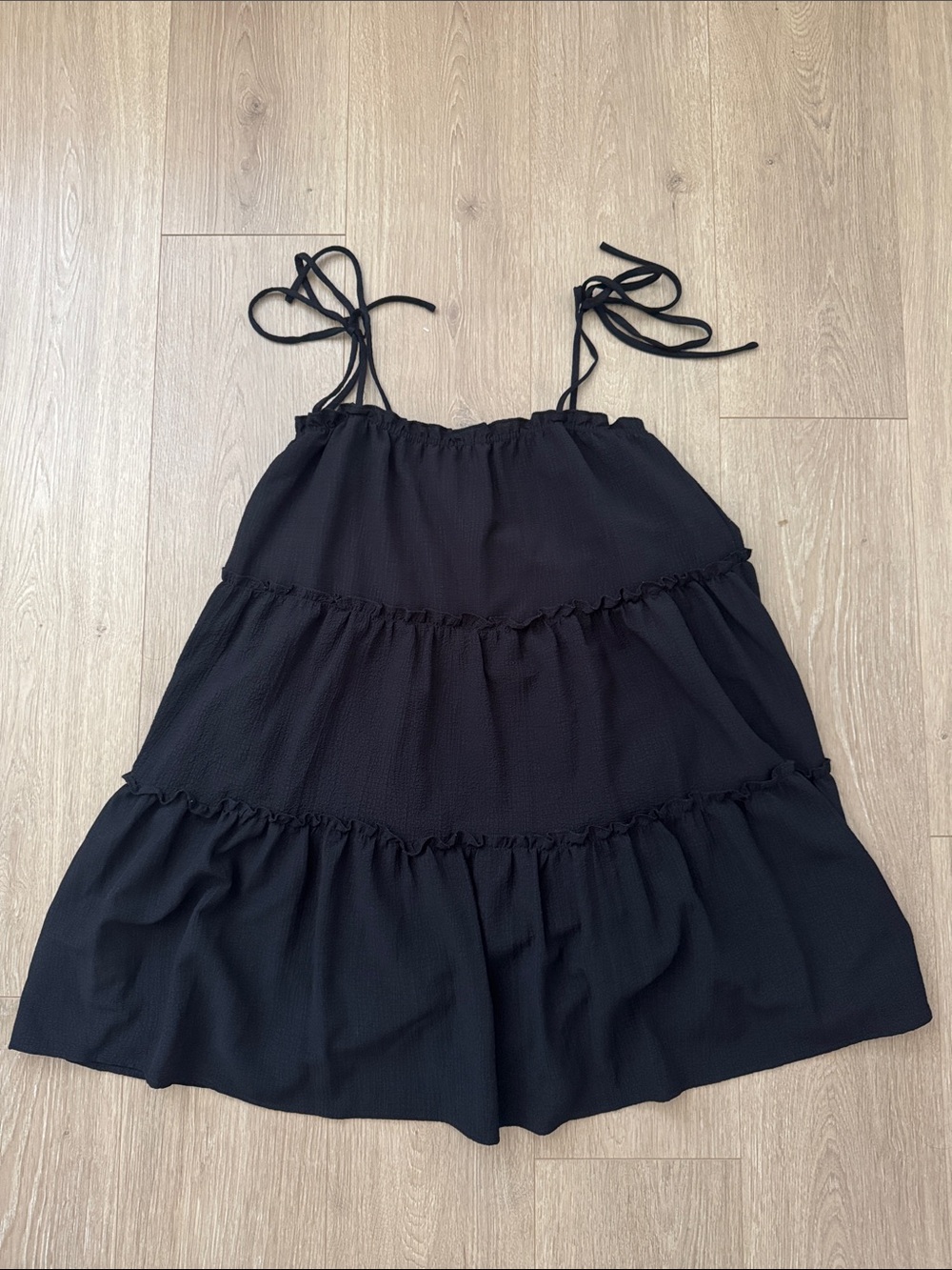 Carly Jean Los Angeles Black Ruffle Tie-Shoulder Sundress